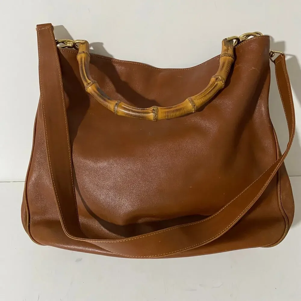 Gucci Vintage Hobo Hand Bag Purse Bamboo Brown Tan Calf leather Diana Tote - Picture 2 of 16